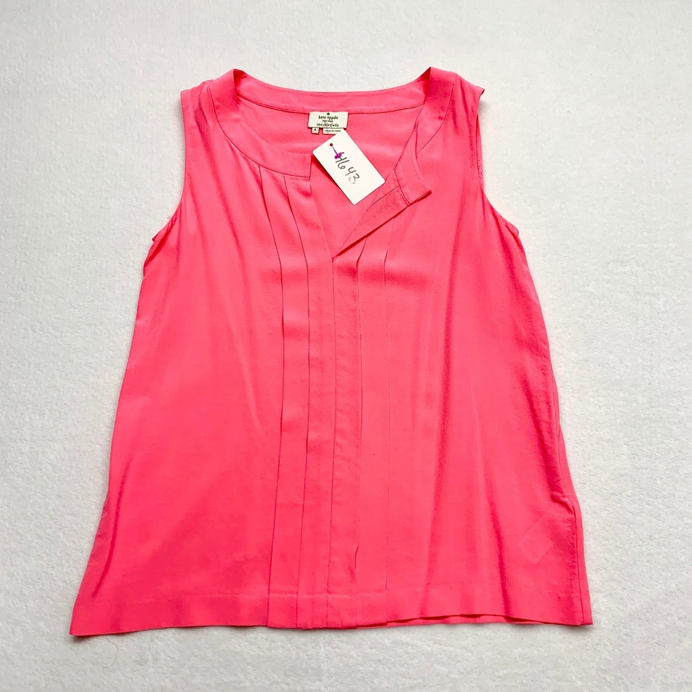 Kate Spade Pleated Front Sleeveless Blouse Womens Sz 4 Pink Silk Shell Top H643